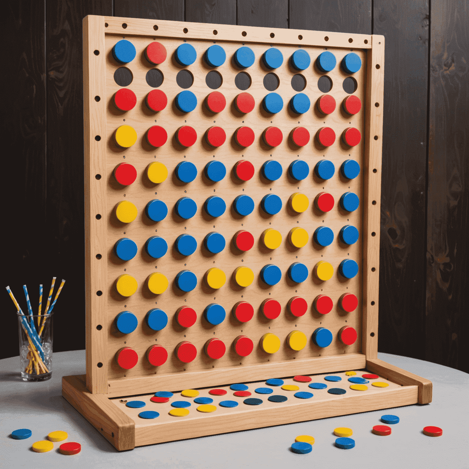 A Plinko board setup with multiple pegs and slots at the bottom, ready for an exciting game at a party