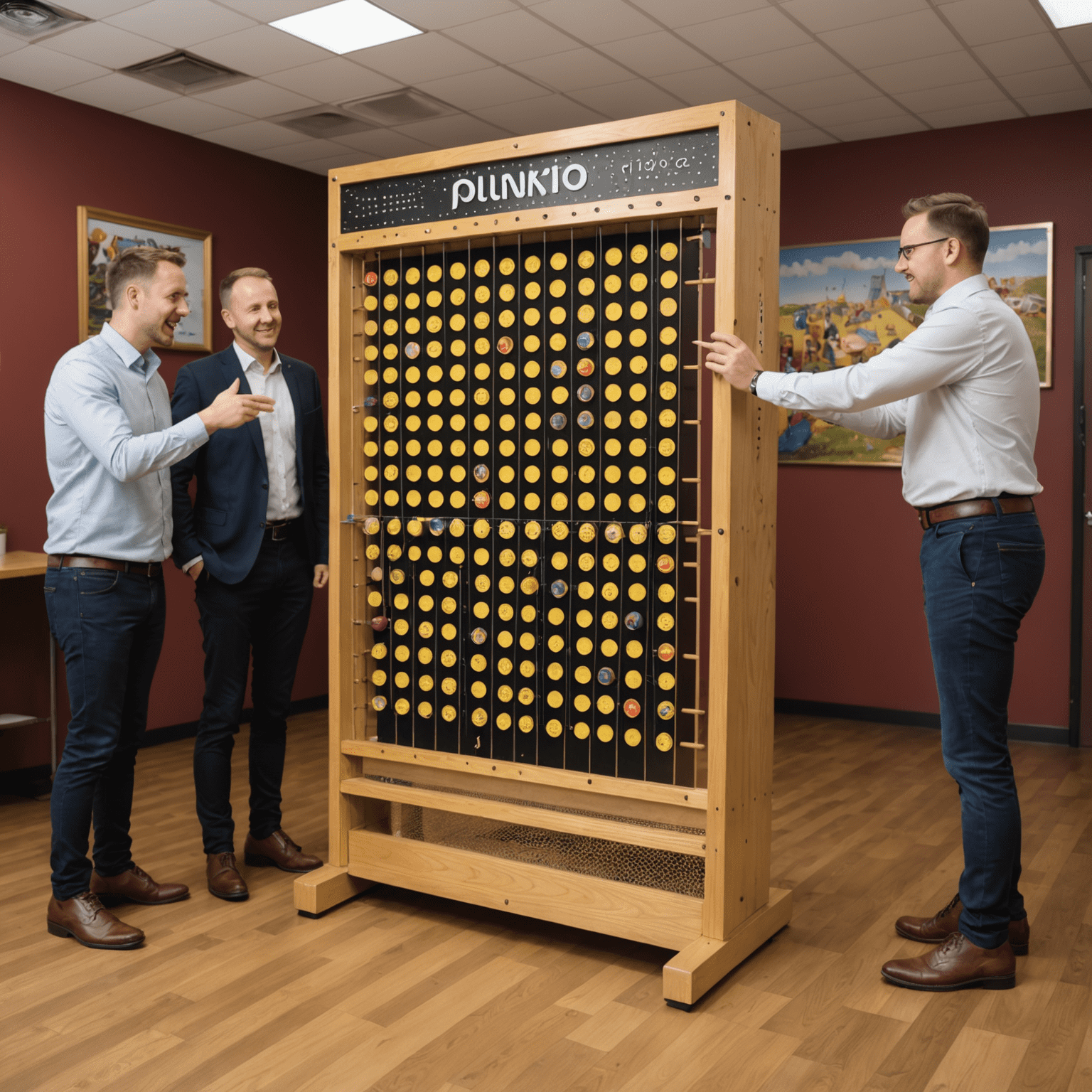 The Polish office of Plinko Games with staff playing Plinko